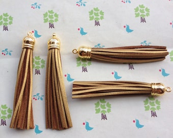 20pieces Gold color 90x10mm Suede Leather Tassel With Gold color plastic Cap Tassel Fringe Tassel with Shinny