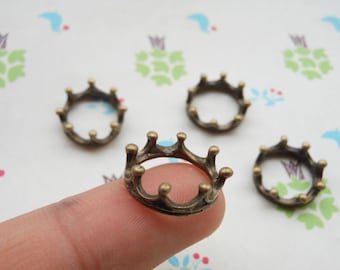 20 piezas de encantamientos de anillo de corona de bronce antiguo 6mmx17mm