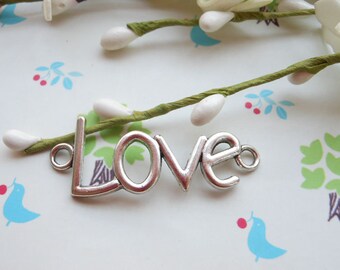 20 pcs 40x16mm Antique Silver Love Letter Connector Charms