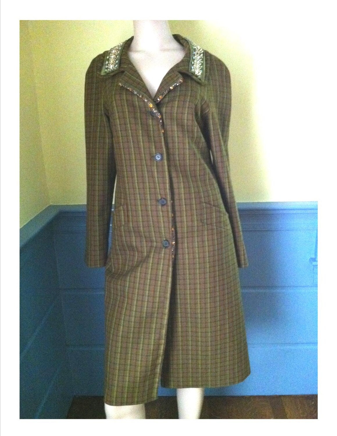 Prada Vintage Gorgeous Plaid Olive Green Wool Coat With - Etsy