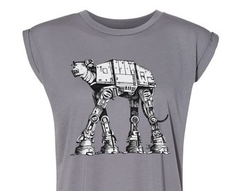Sighthound AT-AT Walker Women's Gray Flowy Tank (Shirts for Greyhound Lovers, Sighthounds, Star Wars)