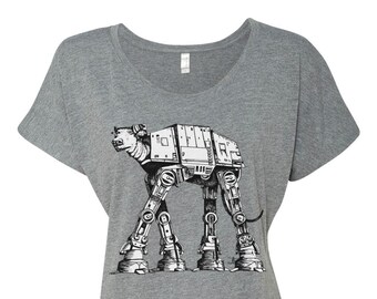 Sighthound AT-AT Walker Women's Heather Gray Dolman (Shirts for Greyhound Lovers, Sighthounds, Star Wars)