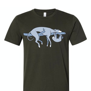 Sloth, the Hound Unisex Dark Olive T-shirt Shirts for Greyhound Lovers, Sighthounds, Galgos, Whippets, Sloth, image 1