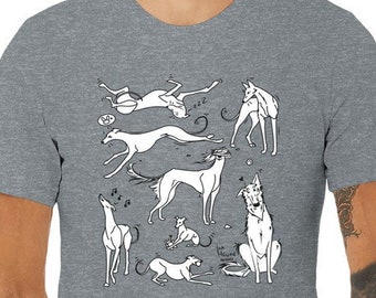 Ink hound Arts Collaboration Unisex T-Shirt - Multiple Light Colors (For Greyhound Lovers; Sighthounds, Borzois, Galgos, Lurchers, Iggies)