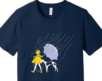 Greyhound Shirt - Navy Salty Umbrella Unisex t-shirt (Italian Greyhound gift;  lurcher, Borzois, Galgos, Whippets)
