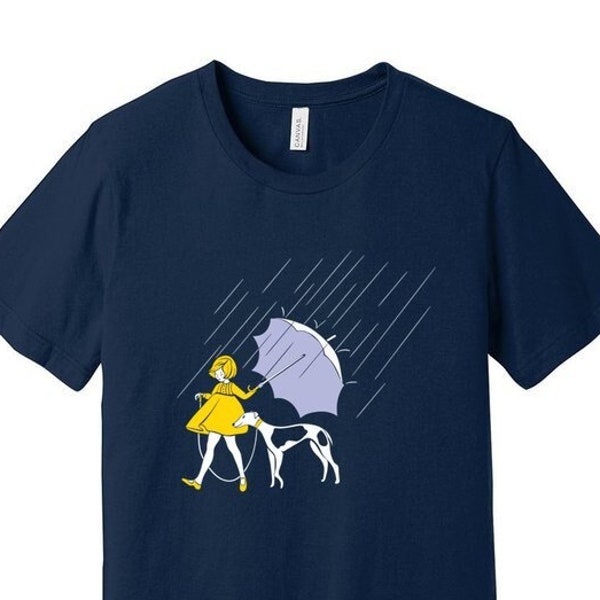 Greyhound Shirt - Navy Salty Umbrella Unisex t-shirt (Italian Greyhound gift;  lurcher, Borzois, Galgos, Whippets)