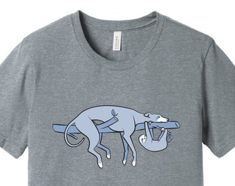 Sloth, the Hound - Unisex Heather Gray T-shirt (Shirts for Greyhound Lovers, Sighthounds, Galgos, Whippets, Sloth, )