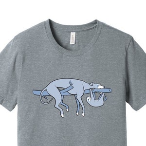 Sloth, the Hound - Unisex Heather Gray T-shirt (Shirts for Greyhound Lovers, Sighthounds, Galgos, Whippets, Sloth, )