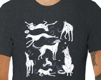 Ink hound Arts Collaboration Unisex T-Shirt - Multiple Dark Colors (For Greyhound Lovers; Sighthounds, Borzois, Galgos, Lurchers, Iggies)