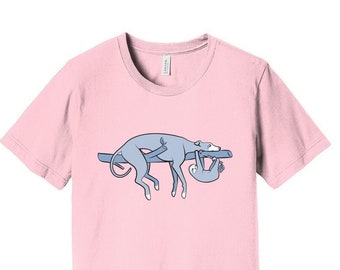 Sloth, the Hound - Unisex Pink T-shirt (Shirts for Greyhound Lovers, Sighthounds, Galgos, Whippets, Sloth, )