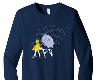 The Salty Umbrella Greyhound- Unisex Langarmshirt - Marineblau (Shirts für Windhundliebhaber; Windhunde, Borzois, Galgos, Whippets)