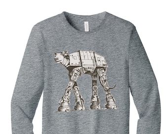 Sighthound AT-AT Walker Unisex Gray Long Sleeve T-Shirt Collab with Anubis the Greyt (Shirts for Greyhound Lovers, Sighthounds, Star Wars)