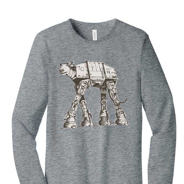 Sighthound AT-AT Walker Unisex Gray Long Sleeve T-Shirt Collab with Anubis the Greyt (Shirts for Greyhound Lovers, Sighthounds, Star Wars)