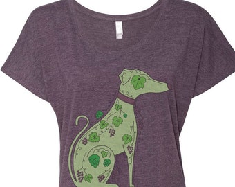 Hounds, Hops, and Grapes - Women's Purple Dolman (Shirts for Greyhound Lovers, Sighthounds, Galgos, Whippets, Iggies)