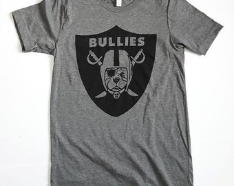 Oakland Bullies, Gray Unisex Crewneck (Shirts for Pitbull Lovers; Inspired by The Raiders Logo; Bully Breeds, Pitbulls, Staffies)