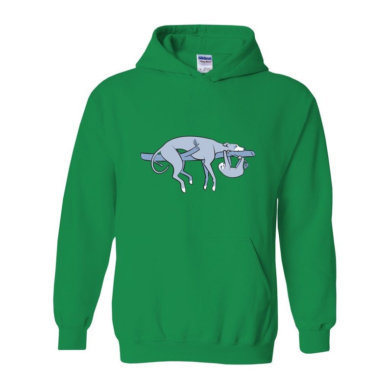 Sloth, the Hound Unisex Hoodie Sweatshirt Multiple Colors Shirts for Greyhound Lovers, Sighthounds, Galgos, Whippets, Sloth image 2