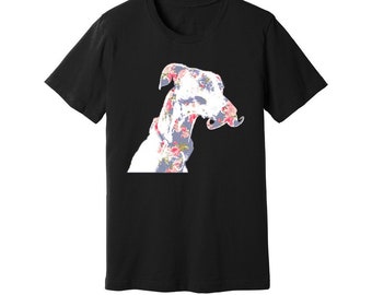 Ausgefallenes klassisches Windhund-T-Shirt, schwarz und dunkle Farben (Shirts für Windhund-Liebhaber; klassisches Schnurrbart-Windhund-Logo)