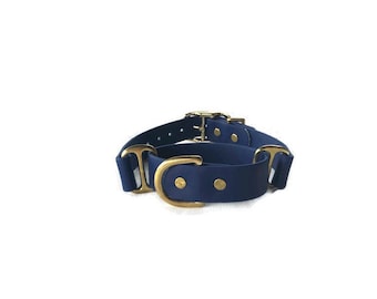 Navy & Gold Biothane Martingale Dog Collar (Weatherproof dog dollars, waterproof dog collar, fashion collar, sighthound collar)