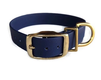 Navy & Gold Biothane Dog Collar (Weatherproof dog dollars, tag collars, waterproof dog collar, fashion collar, sighthound collar)