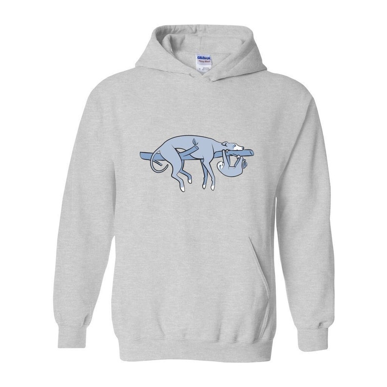 Sloth, the Hound Unisex Hoodie Sweatshirt Multiple Colors Shirts for Greyhound Lovers, Sighthounds, Galgos, Whippets, Sloth image 1