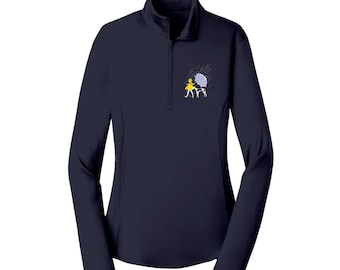 The Salty Umbrella Hound - Damen 1/4 "Sport Zip Pullover - Navy (Greyhound Lovers; Windhunde, Barsois, Galgos, Whippets, Iggies)