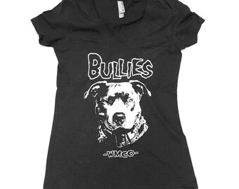 BULLIES! Women's V-neck Tee (Shirts for Pitbull Lovers; Inspired by The Misfits Logo; Bully Breeds, Pitbulls, Staffies)