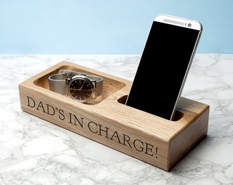 Personalised Oak Technology Stand - Office Tidy - Bedside Table Tray - Charging Station - Technology Station - FREE UK DELIVERY