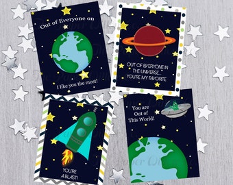 Out of this World Valentine-DIY Printable-Holiday Card-INSTANT DOWNLOAD-Holidays-Valentine-Rockets, Alien, Earth