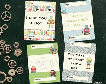 Robots 01-DIY Printable-Holiday Card-INSTANT DOWNLOAD-Holidays-Valentine-Geek-Nerd-Robots