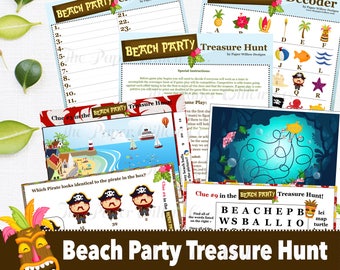 Beach Party Treasure Hunt-Printable-Instant download-Puzzle-Games-Activities-Hunts-Party Games