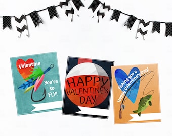 Fishing You a Happy Valentine-Valentine Cards-DIY Printable-Holiday Card-INSTANT DOWNLOAD-Holidays-Valentine