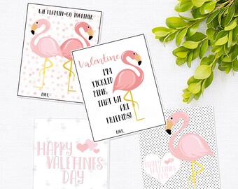 Flamingo Valentine Cards-DIY Printable-Holiday Card-INSTANT DOWNLOAD-Holidays-Valentine