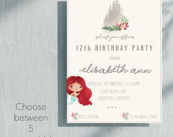 Sandcastle and Mermaids, A Little Mermaid Birthday Party Invitation, Mermaid Party, Under the Sea Invite (Digital Dowload)