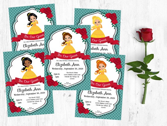 Belle's Birthday Bash-Printable Invitation-Digital-Birthday Invite-INSTANT ACCESS-Editable-Princess-Belle-Beauty-Beast-Beauty and the Beast Il_570xn