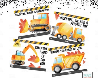 Construction Valentine-Valentine Cards-DIY Printable-Holiday Card-INSTANT DOWNLOAD-Holidays-Valentine