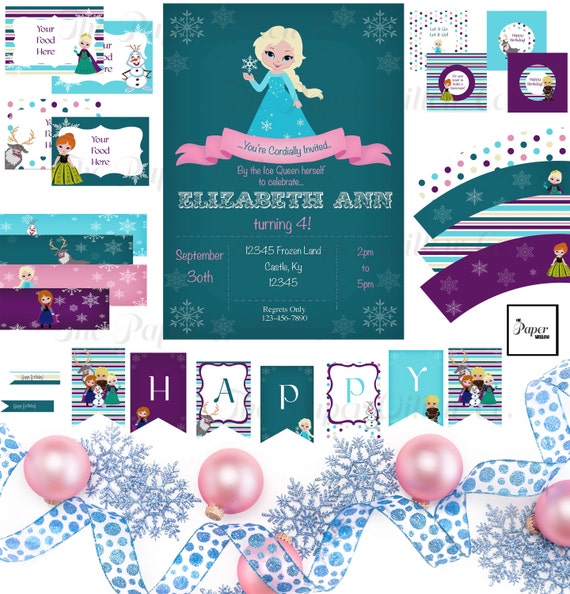 Ice Queen BIRTHDAY Set-Print Yourself-DIY Printable-Instant Download-Editable File-Queen-Ice-Frozen-Snowflakes-Banner-Labels-Toppers-Tags Il_570xn