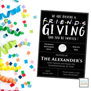 Friends Giving-Printable Invitation-Thanksgiving-Holiday-Party Invite-INSTANT ACCESS-Editable-Print Yourself-DIY-Dinner Invitation Black