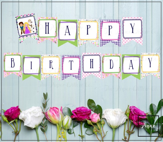 A Tangled Birthday Rapunzel Banner Instant Download Happy Etsy