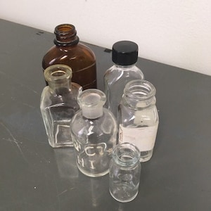 vintage glass bottle laboratory collection small set of 6