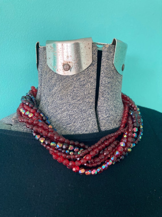 vintage red lucite beaded choker and matching ear… - image 2