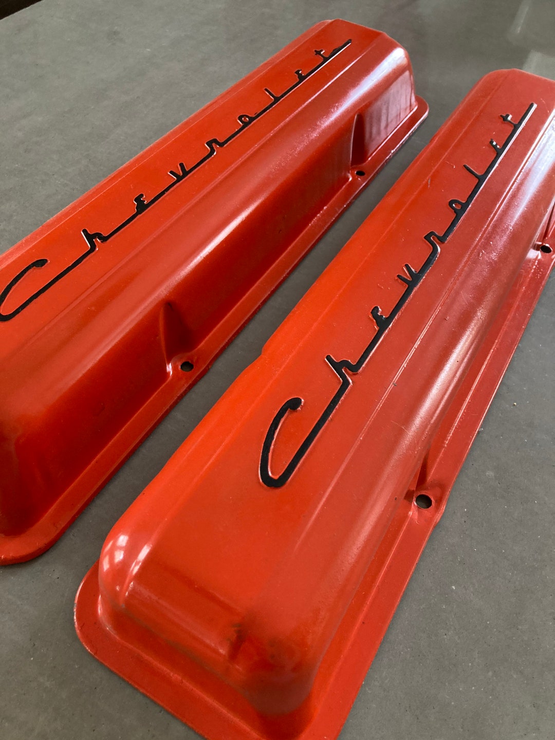 Vintage Chevrolet Valve Covers Orange Script Etsy