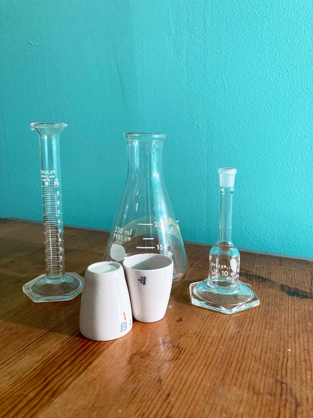 Vintage Lab Glass Beaker Cylinder Crucibles Flask Etsy