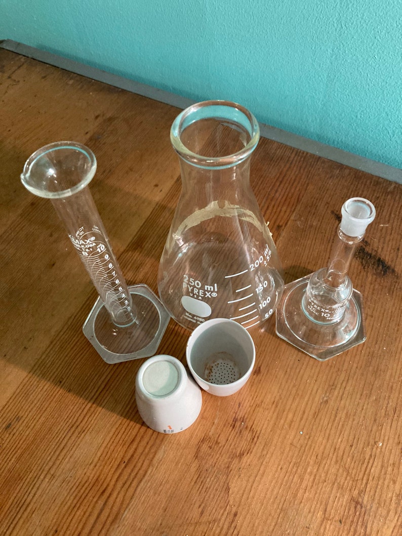 Vintage Lab Glass Beaker Cylinder Crucibles Flask Etsy