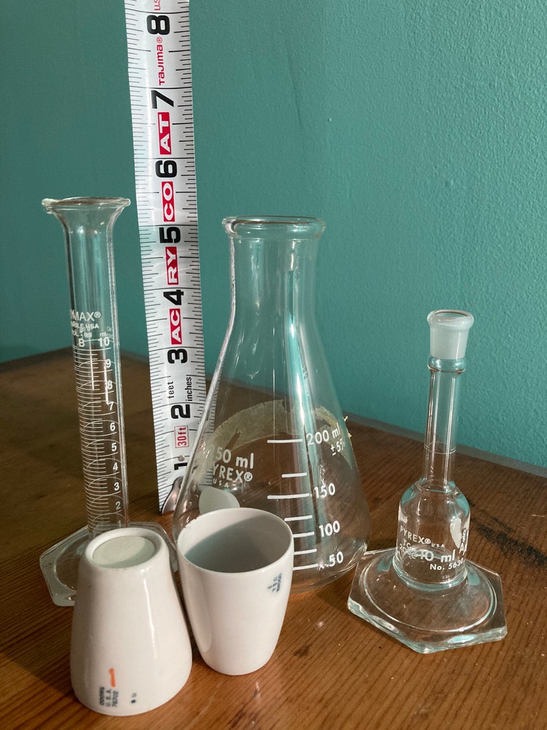 Vintage Lab Glass Beaker Cylinder Crucibles Flask Etsy