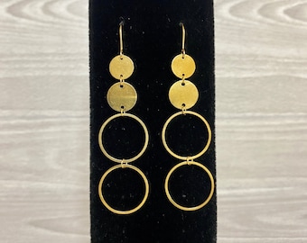 Open Circle Gold Plated Stainless Steel Geometric Cascading Drop Dangle Earrings