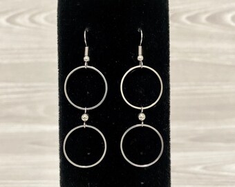 Geometric Open Circles Stainless Steel Drop Dangle Earrings