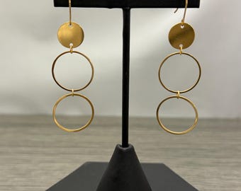 Circle Design Gold Plated Stainless Steel Geometric Cascading Drop Dangle Earrings