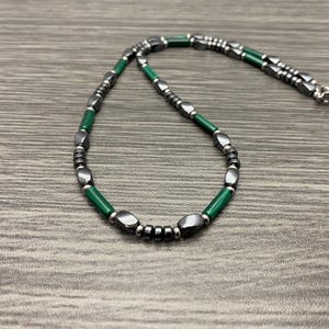 Malachite and Hematite Gemstone Beaded Necklace Men Women