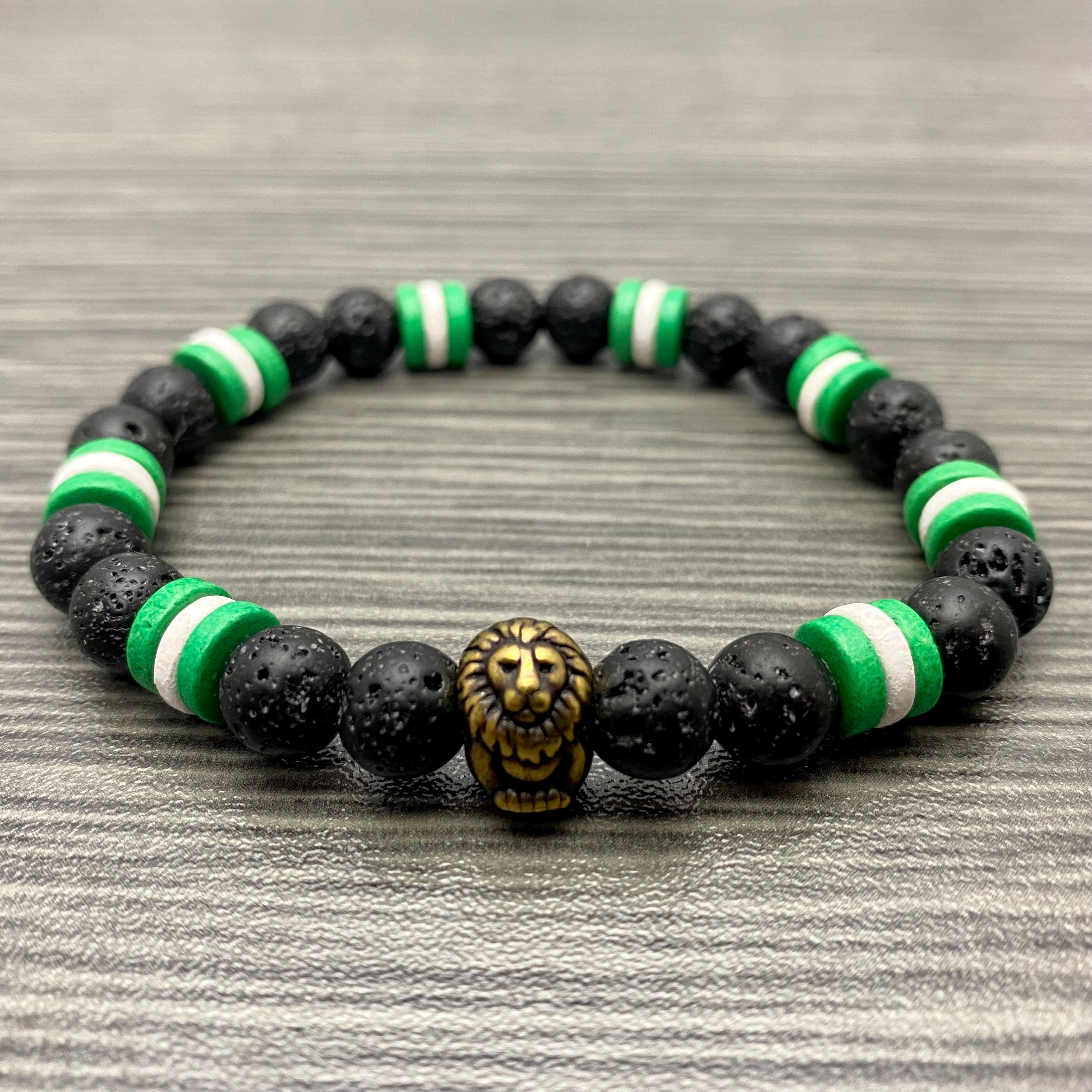 Nigerian Flag Inspired With Brass Oxide Lion Bead Lava Stone and