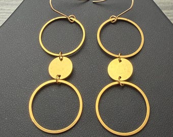 Open Circle Design Gold Plated Stainless Steel Geometric Cascading Drop Dangle Earrings